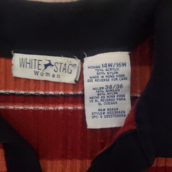 Y2K White Stag Womans Striped Shirt Size 14/16 Short Sleeve Collar Preppy Casual - Picture 5 of 8